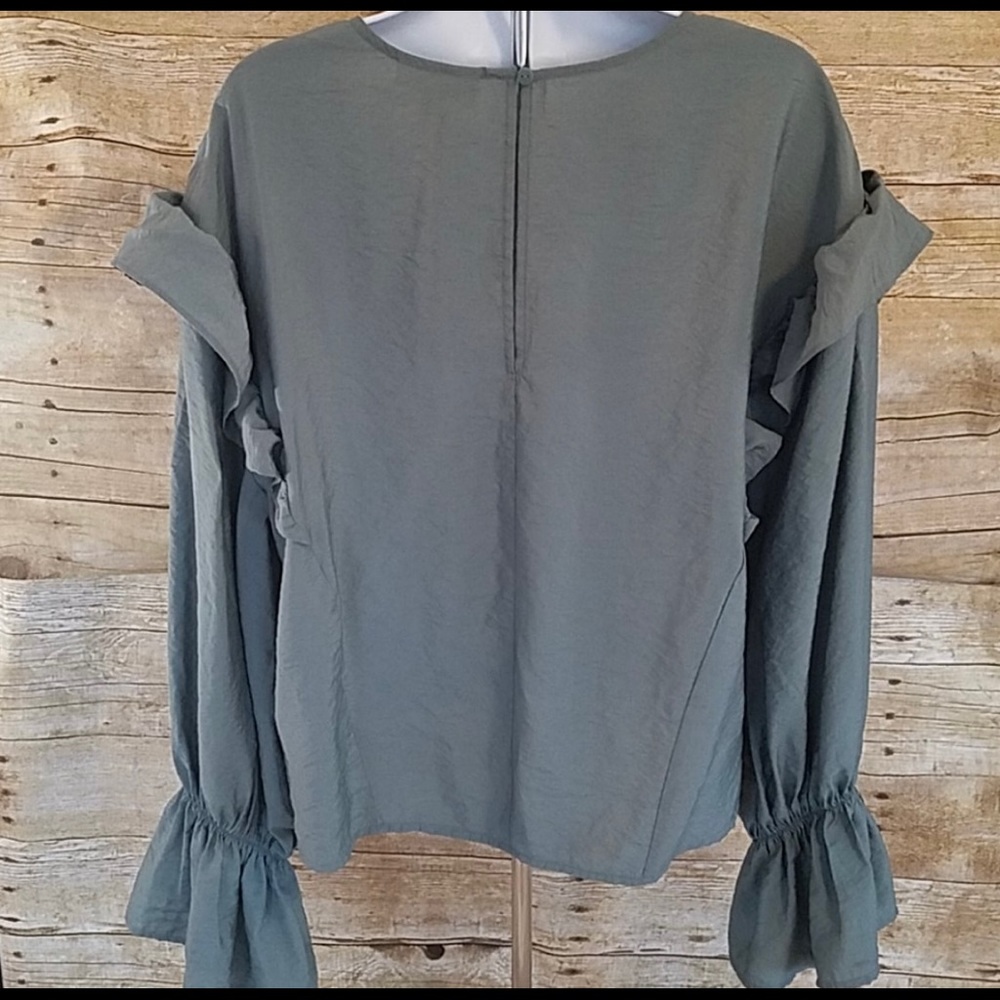 Prologue plus size sage green long sleeve blouse with ruffles
